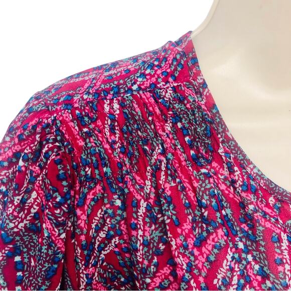 Fun 2 Fun Airy Multi Color Smocked Popover Top Kenmore Split Neck Smocked Yoke - Picture 7 of 16